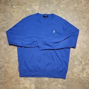 Polo Ralph Lauren Pima Cotton Sweater Mens Large L Blue Long Sleeve Pullover